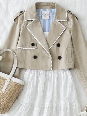NWT Bagatelle Collection Beige Lace Accent  Button Blazer Jacket, Large